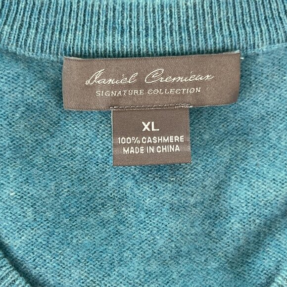 Arthur Guinness Mens XL Teal Sweater Blue 100% Cashmere Pullover V Neck Knit - Picture 5 of 9